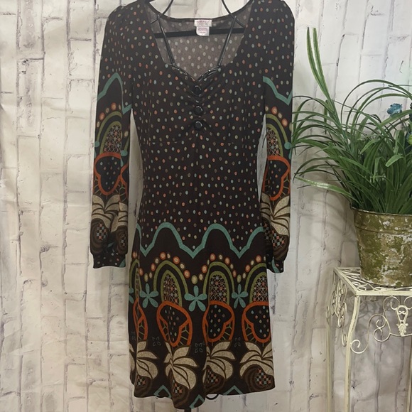 Funky People Dresses & Skirts - Funky People Retro Print Bohemian Hippie Balloon Sleeve Pullover Knit Midi Dress